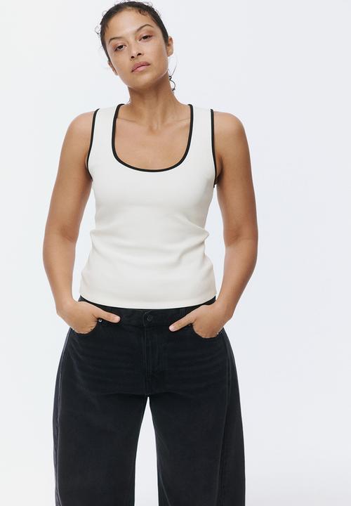 H&M - Ribbed cotton vest top - white/black