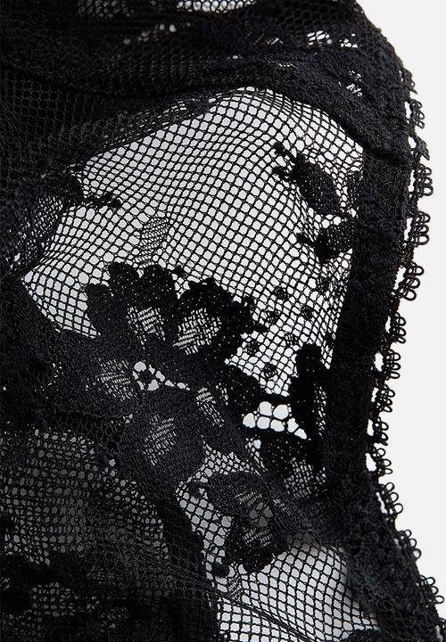 H&M - Long-sleeved lace thong body - black
