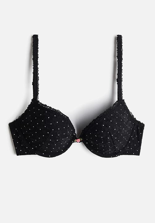 H&M - Lace push-up bra - black/polka dot