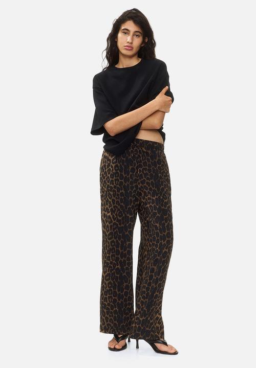 H&M - Wide pull-on trousers - dark beige/leopard print