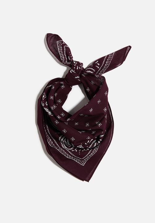 H&M - Patterned cotton scarf - plum red/paisley pattern