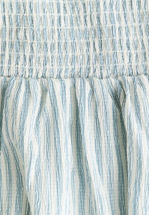 H&M - Smocked strappy dress - cream/light blue striped