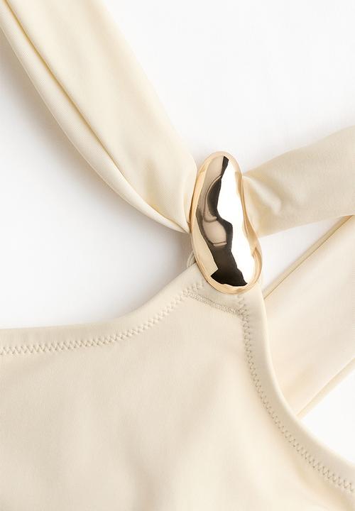 H&M - Padded one-shoulder bikini top - light beige