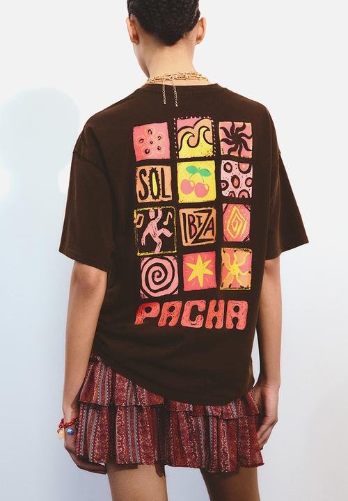 H&M - Oversized print-motif t-shirt - dark brown/pacha
