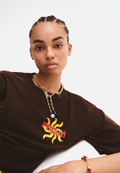 H&M - Oversized print-motif t-shirt - dark brown/pacha