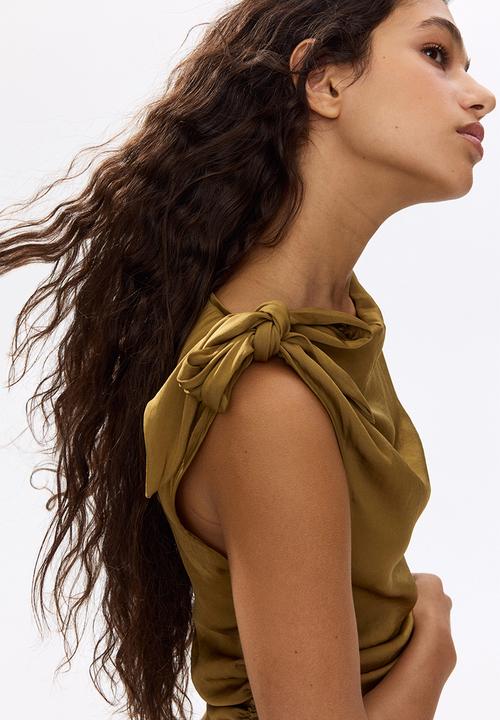 H&M - Asymmetric tie-detail top - dark olive green