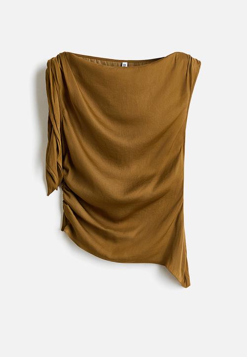 H&M - Asymmetric tie-detail top - dark olive green