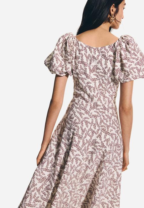 H&M - Balloon-sleeved dress - cream/patterned