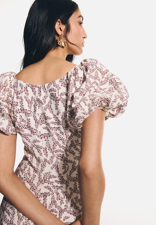H&M - Balloon-sleeved dress - cream/patterned