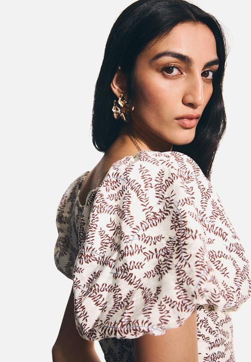 H&M - Balloon-sleeved dress - cream/patterned