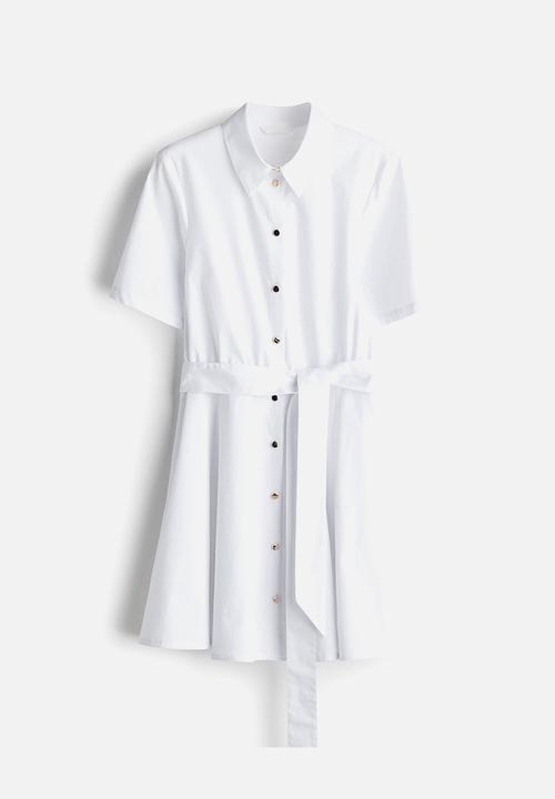 H&M - Tie-belt shirt dress - white