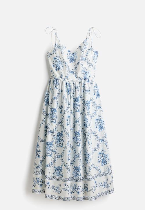 H&M - Flared-skirt strappy dress - white/blue floral