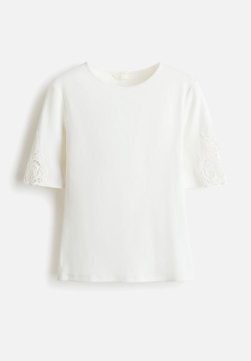 H&M - Ribbed lace-inset top - white