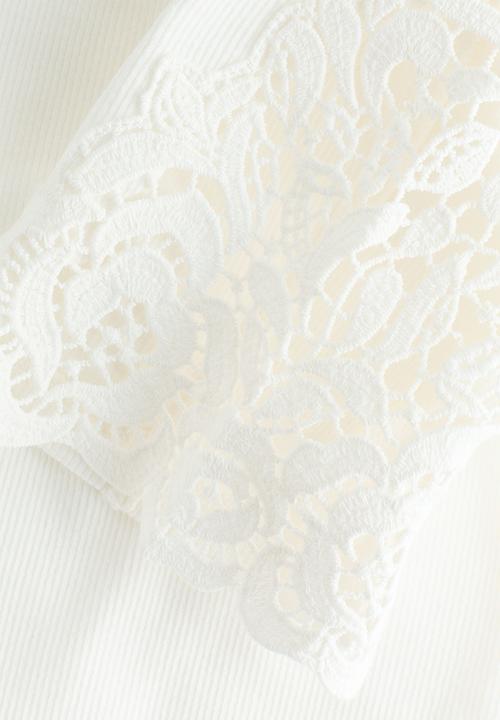 H&M - Ribbed lace-inset top - white