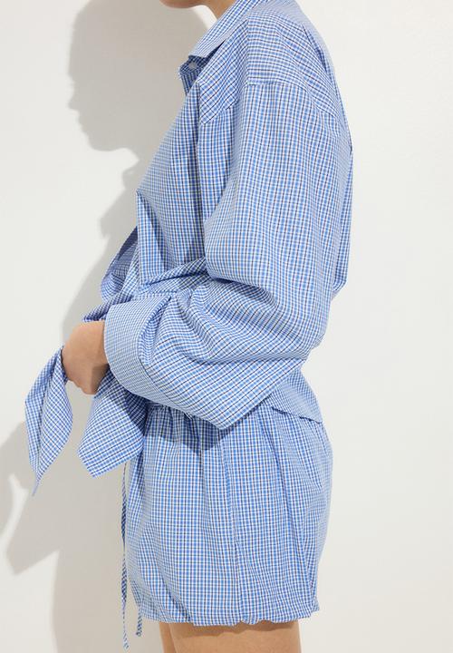H&M - Cotton balloon beach shorts - light blue/checked