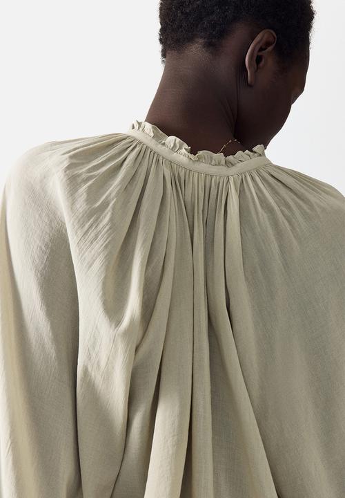 H&M - Oversized cotton-blend blouse - light dusty beige