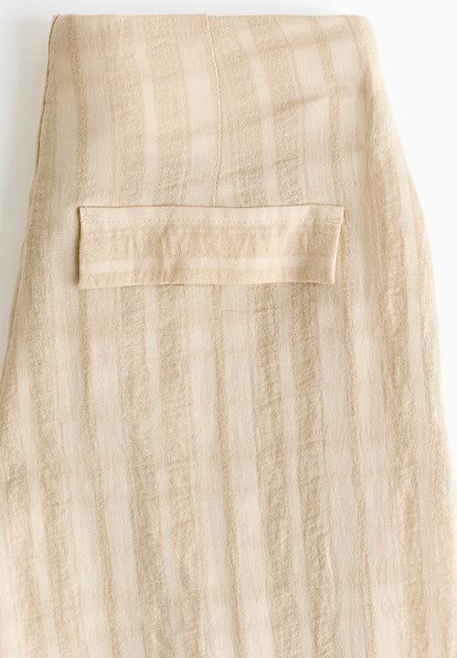 H&M - Drawstring-detail balloon trousers - light beige/striped