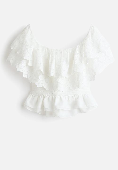 H&M - Flounced off-the-shoulder top - white