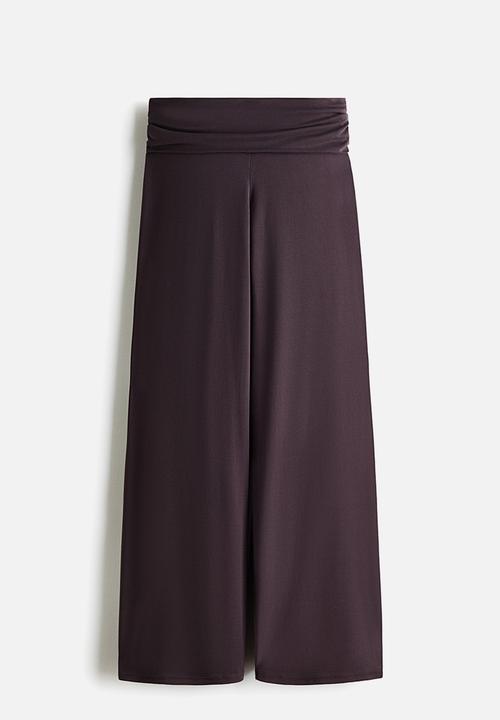 H&M - Foldover-waist yoga trousers - plum