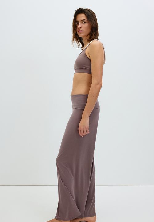 H&M - Foldover-waist yoga trousers - dark dusty pink