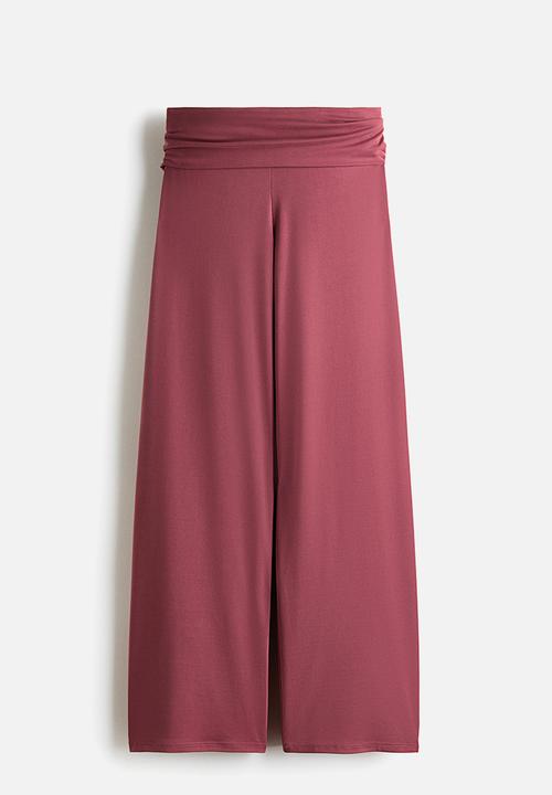 H&M - Foldover-waist yoga trousers - light maroon