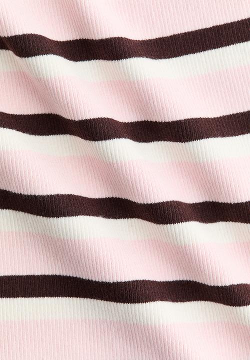 H&M - Boat-neck cotton top - light pink/striped