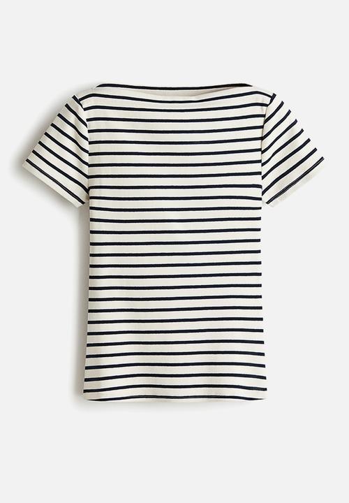 H&M - Boat-neck cotton top - navy blue/striped