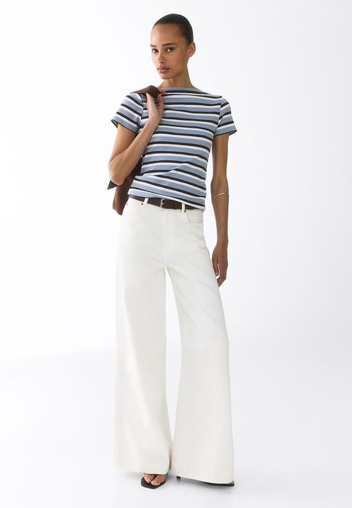 H&M - Boat-neck cotton top - light blue/striped