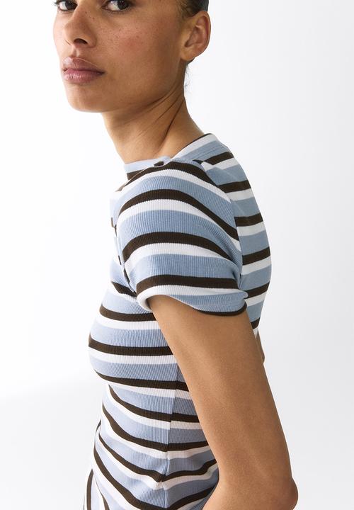 H&M - Boat-neck cotton top - light blue/striped