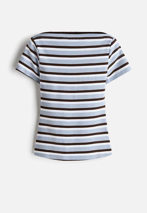 H&M - Boat-neck cotton top - light blue/striped