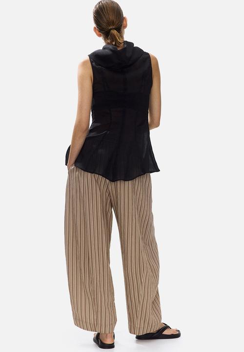 H&M - Modal-blend barrel trousers - dark beige/striped