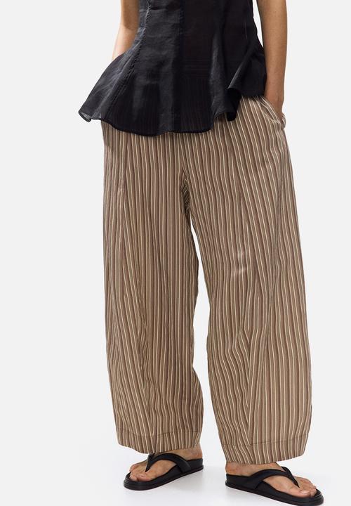 H&M - Modal-blend barrel trousers - dark beige/striped