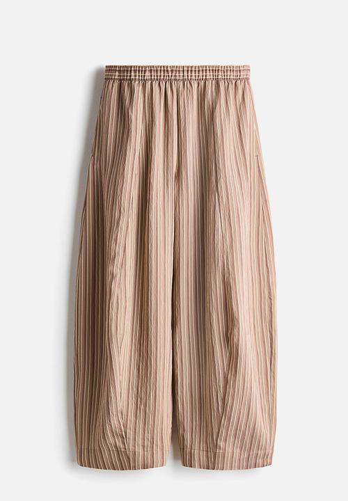 H&M - Modal-blend barrel trousers - dark beige/striped