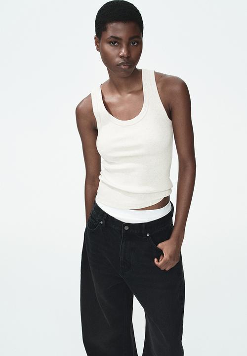 H&M - Ribbed vest top - light beige marl