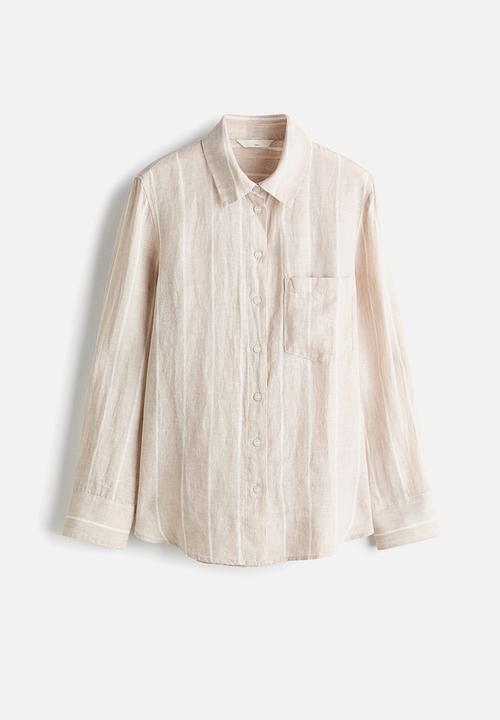 H&M - Linen shirt - light beige/striped