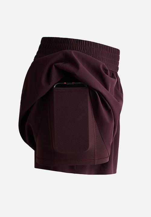 H&M - Layered sports shorts with pocket - chocolate plum
