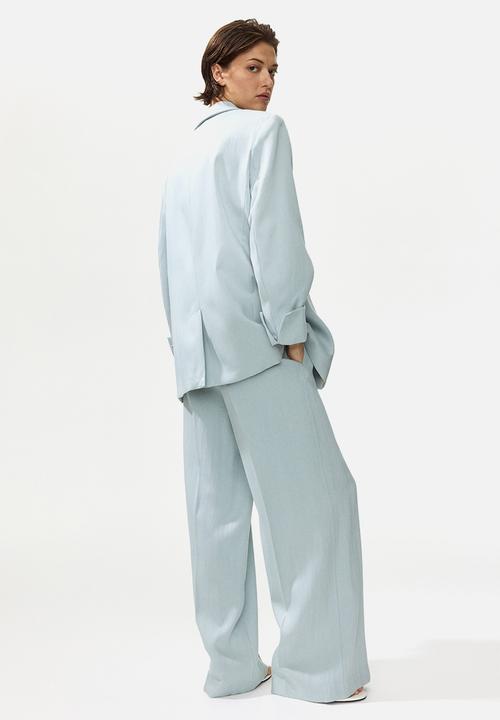 H&M - Wide linen-blend trousers - dusty turquoise