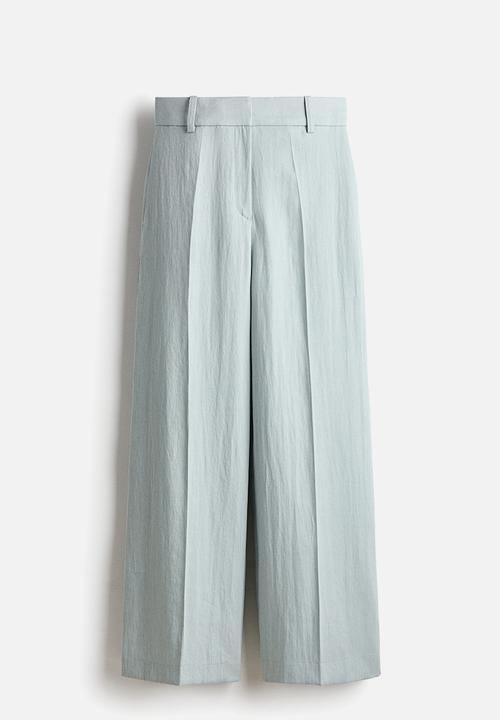 H&M - Wide linen-blend trousers - dusty turquoise