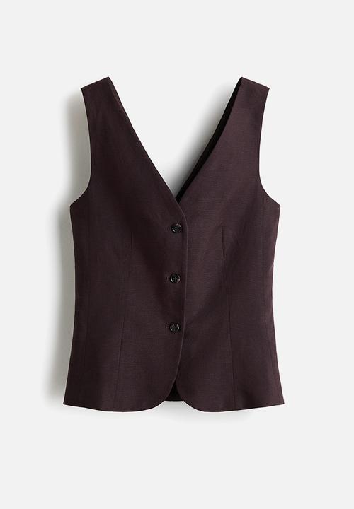H&M - Linen-blend waistcoat - dark brown