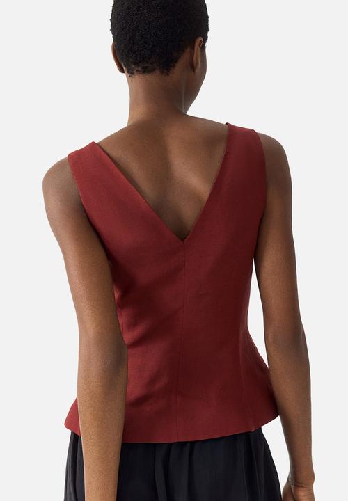 H&M - Linen-blend waistcoat - dark red
