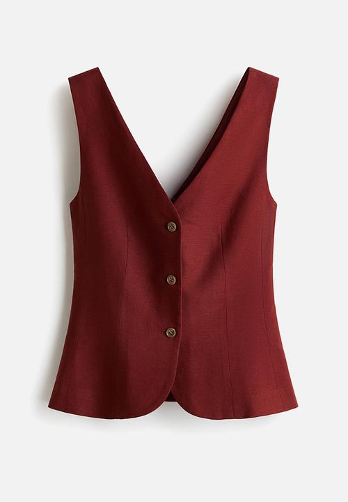 H&M - Linen-blend waistcoat - dark red