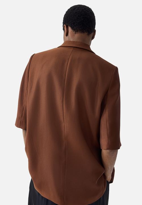 H&M - Short-sleeved blazer - dark rust brown