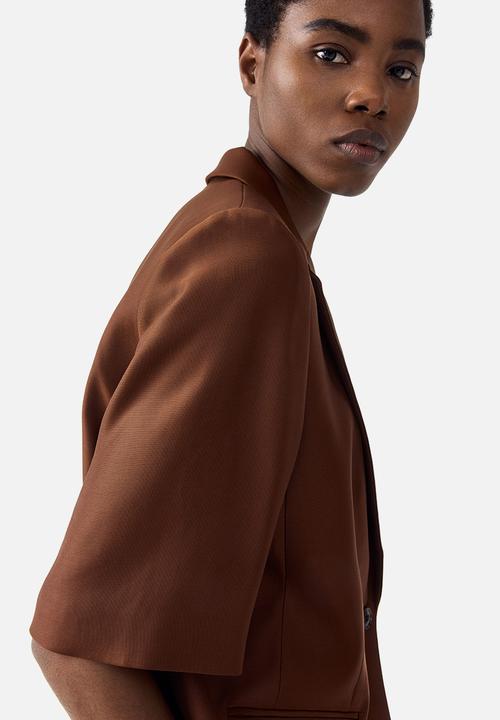 H&M - Short-sleeved blazer - dark rust brown