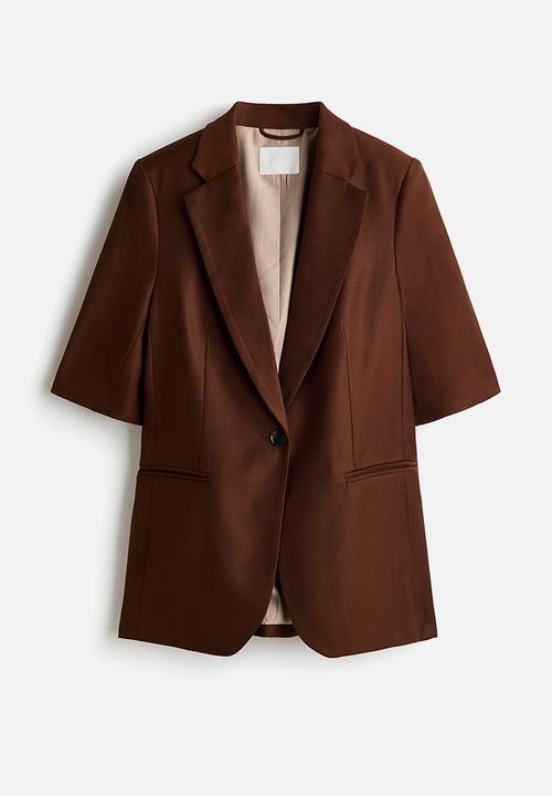 H&M - Short-sleeved blazer - dark rust brown