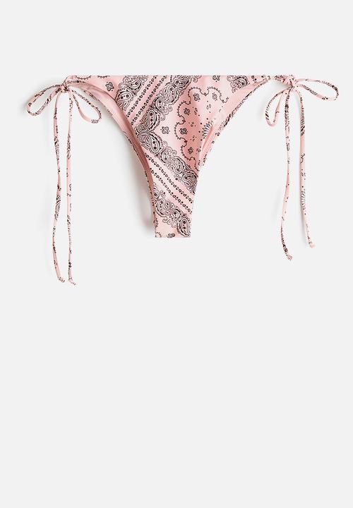 H&M - Brazilian tie tanga bikini bottoms - light pink/paisley pattern