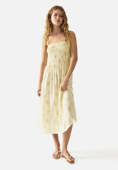 H&M - Smocked strappy dress - light yellow/floral