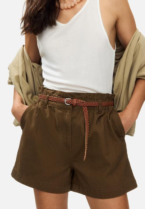 H&M - Belted twill shorts - khaki green