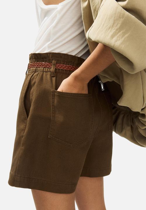 H&M - Belted twill shorts - khaki green