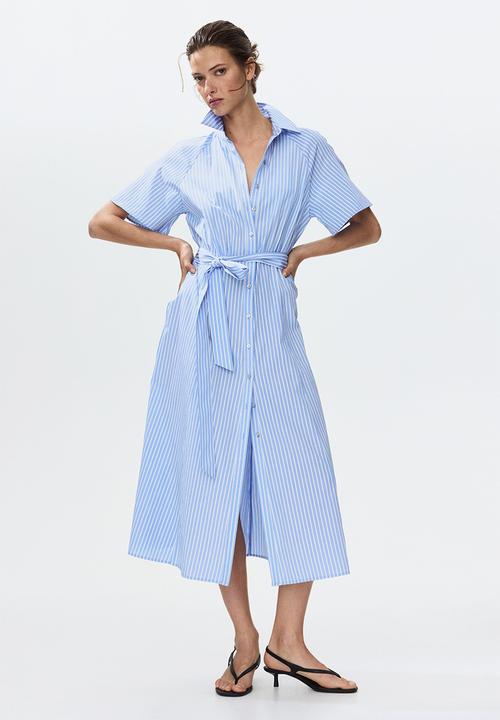 H&M - Tie-belt shirt dress - blue/striped
