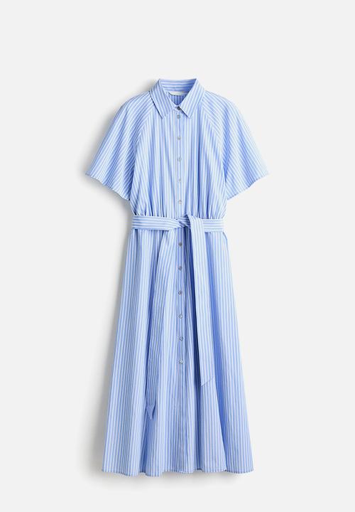 H&M - Tie-belt shirt dress - blue/striped